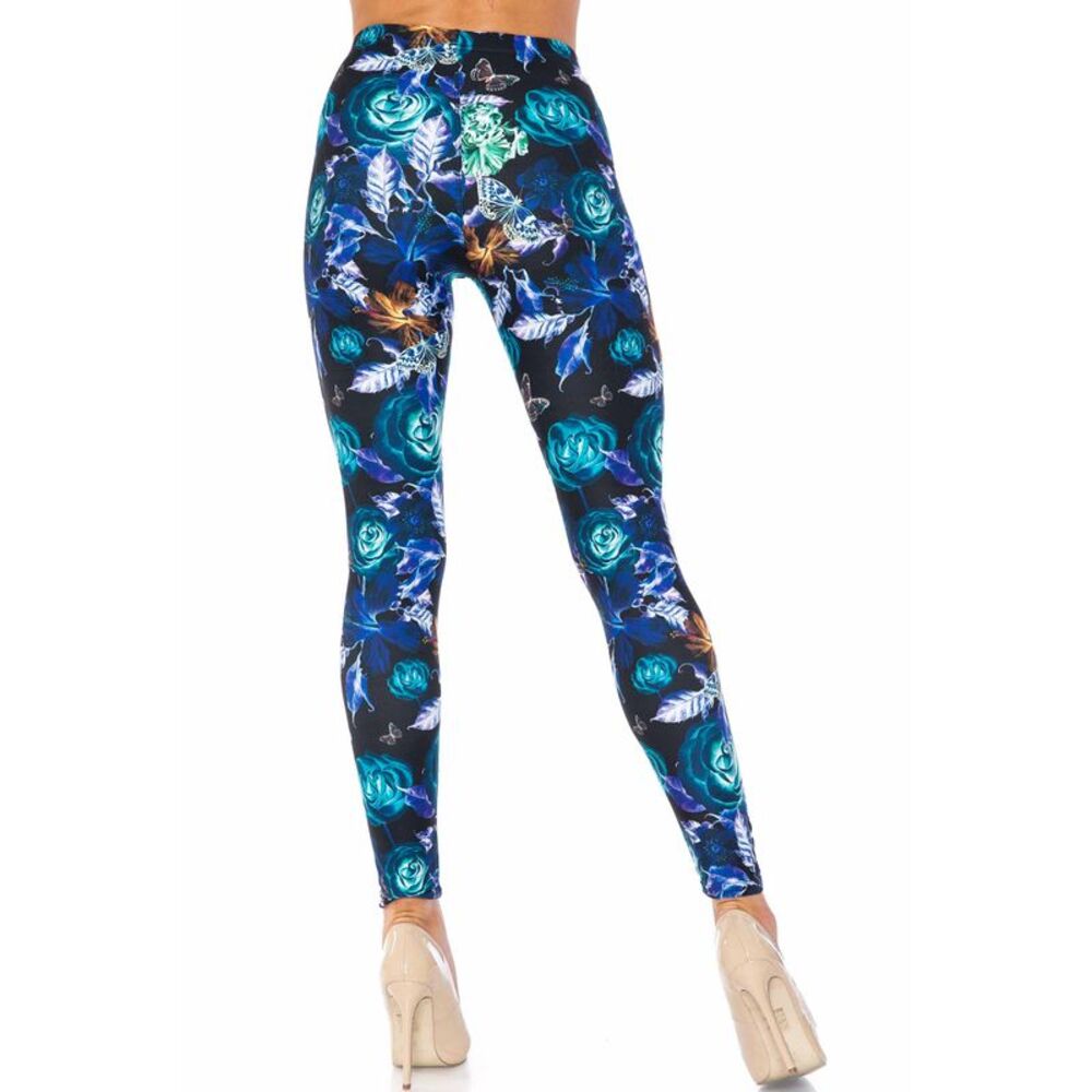 USAFashion Creamy Soft Electric Blue Floral Butterfly Kids Leggings - USA